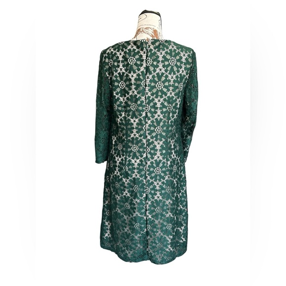 Jessica Howard Emerald Green Lace Dress w/3/4 sleeves and nude lining size 10 - Picture 3 of 14